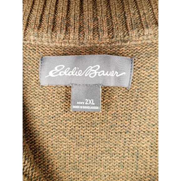 Eddie Bauer Mens 2XL Brown Pullover Sweater Cotton Quarter Zip Rib Knit Grandpa - Picture 7 of 10